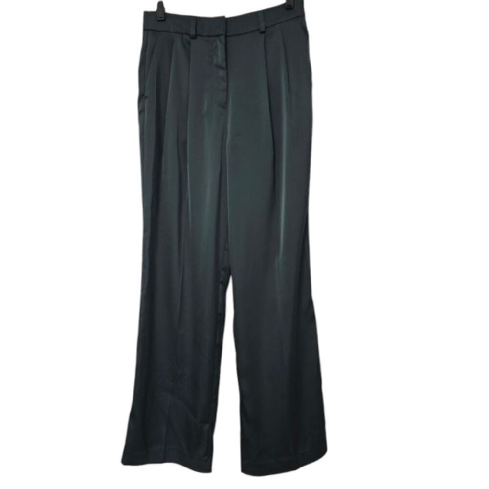 Ella Rafaella Pleated Wide Leg Pants Emerald Green Size 6 TJ962 Silk Like